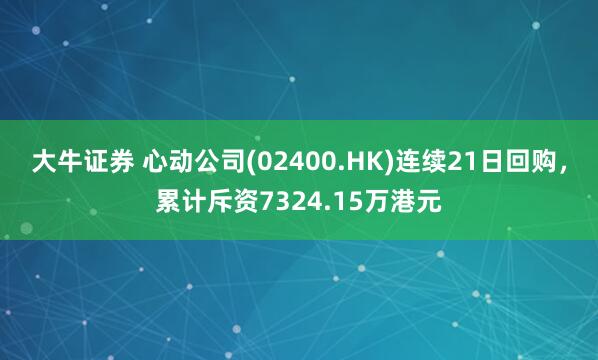 大牛证券 心动公司(02400.HK)连续21日回购，累计斥资7324.15万港元